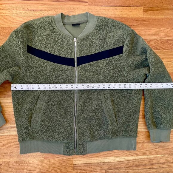 ZYIA ACTIVE Olive Green Flying V Fleece Bomber Jacket XXL Cozy Nubby Texture - Picture 7 of 8